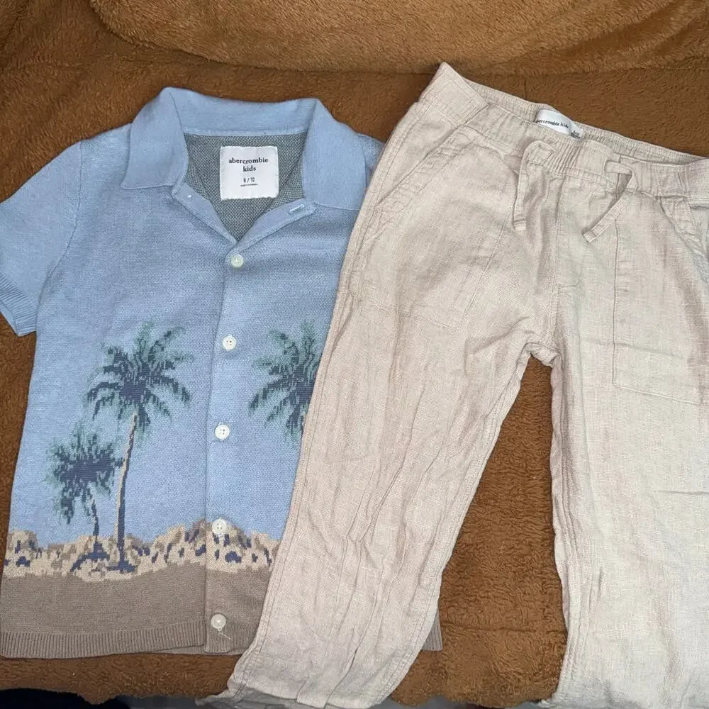 Abercrombie Kids 2 Knit Shirt & Linen Blend Pants Set Boys Size 9/10